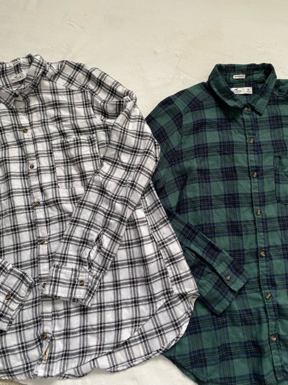 Hollister Plaid Button-Up Shirt - Green and White